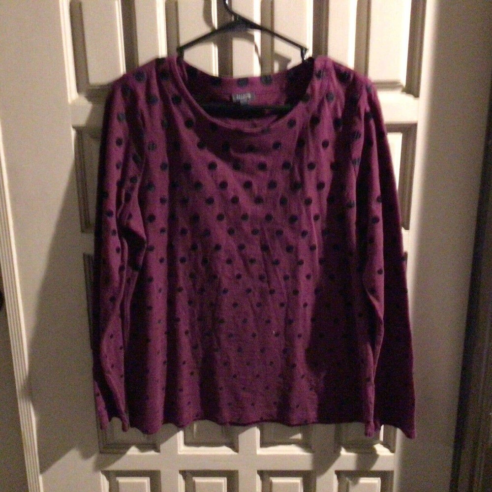 Talbots Top SzL Wine/Blk Polka Dots Long Sleeves Lt Weight Pre-Owned
